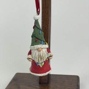 Santa Gnome With String Of Lights Christmas Tree‎ Ornament Table Top Tier Decor
